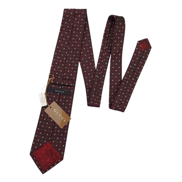 Gucci Tie Mens Red 100% Silk Narrow Geometric Meadow Luxury Designer Italy - Picture 5 of 12